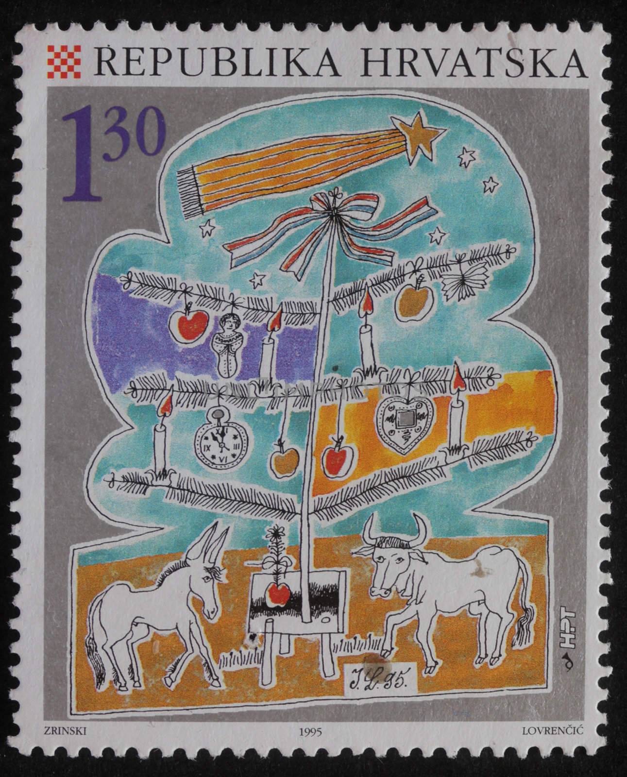 CROATIA - CIRCA 1995: A greeting Christmas stamp printed in the Croatia