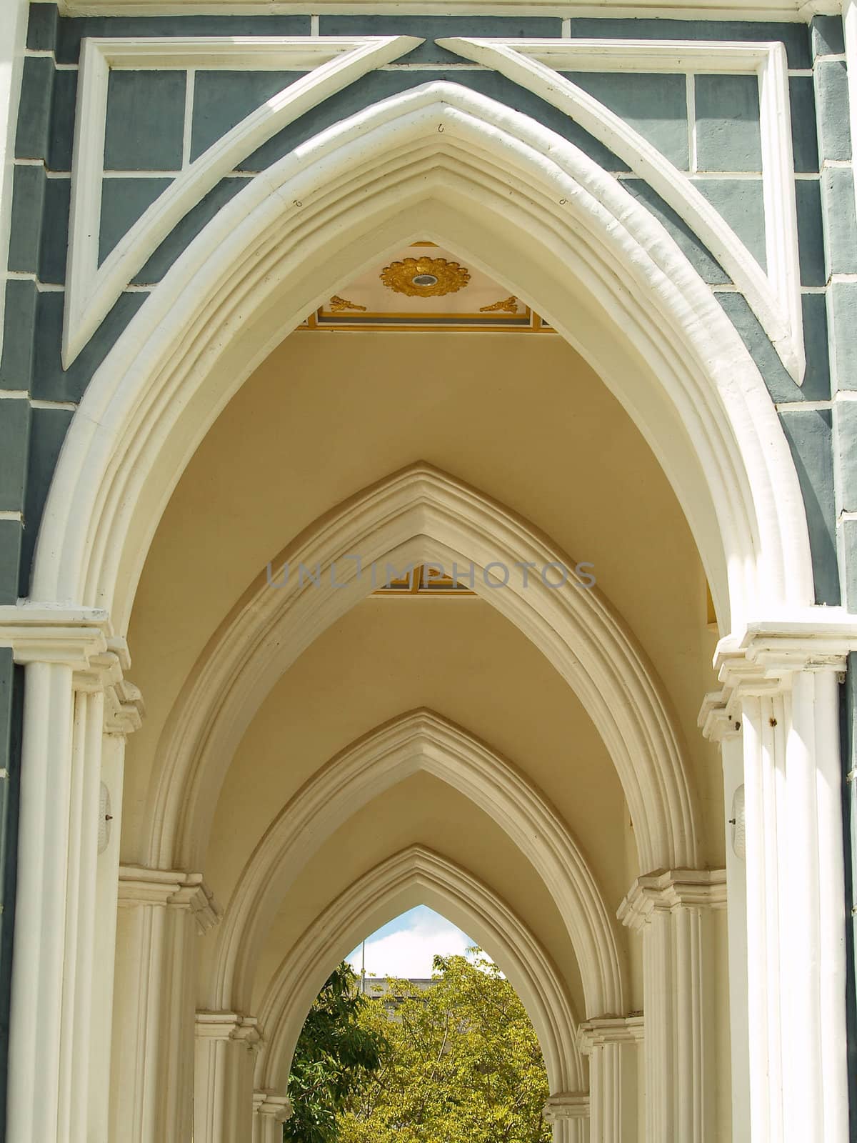 Entry arch in church years old in Thailand