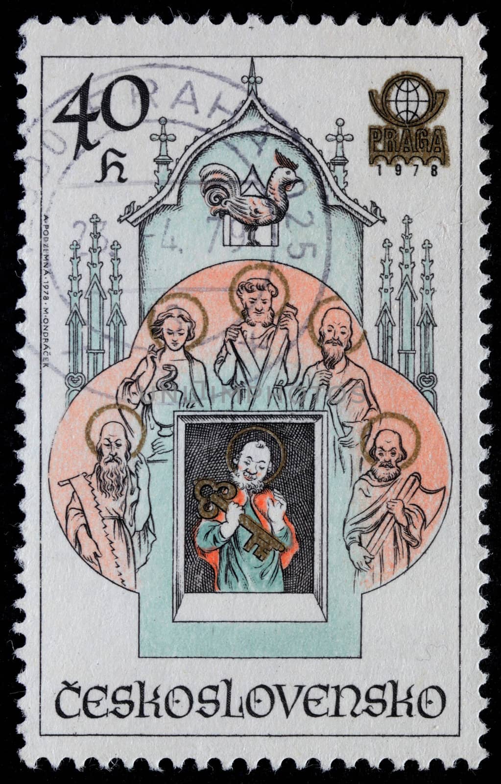 CZECHOSLOVAKIA - CIRCA 1978: Stamp printed in Czechoslovakia shows Prague Astronomical Clock or Prague Orloj