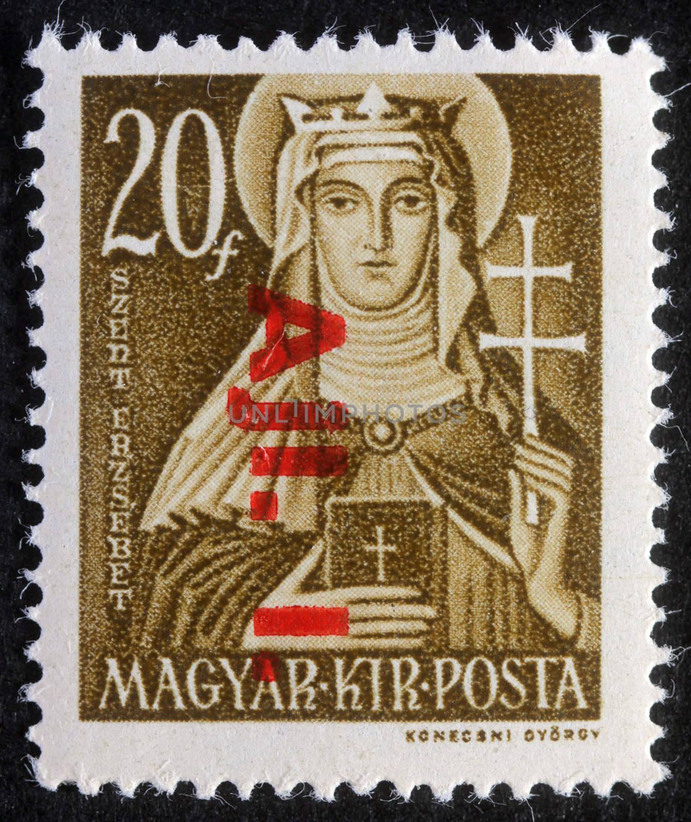 HUNGARY - CIRCA 1944: Stamp printed in Hungary shows Saint Elisabeth of Hungary