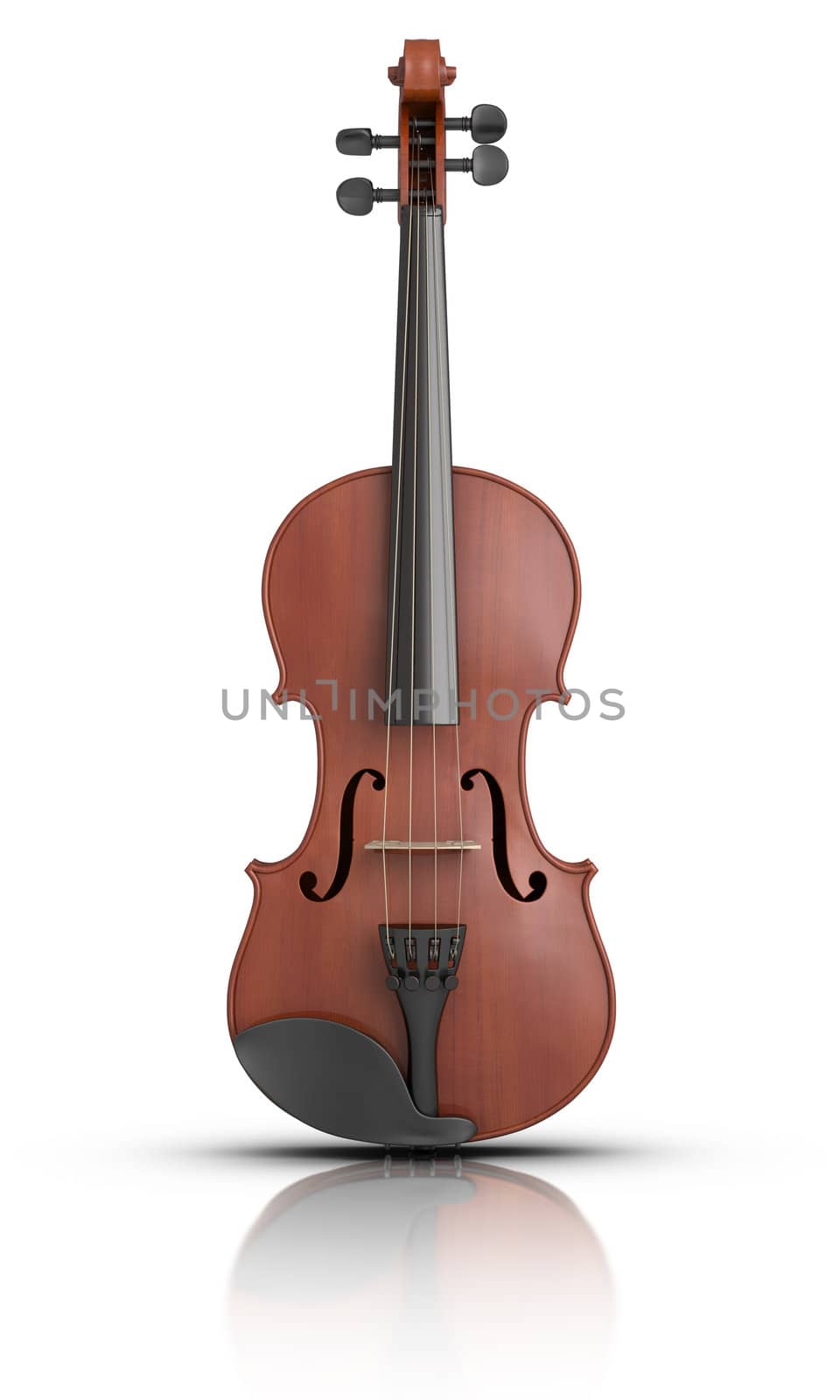 3D rendered Violin on reflective surface.