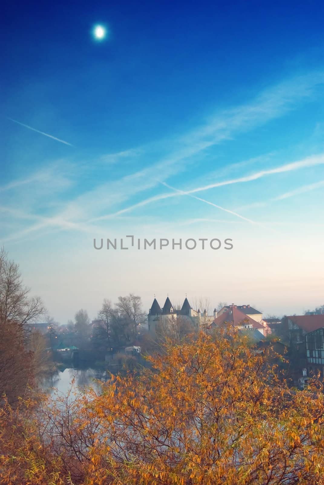 autumn blue sky at sunset.landscape