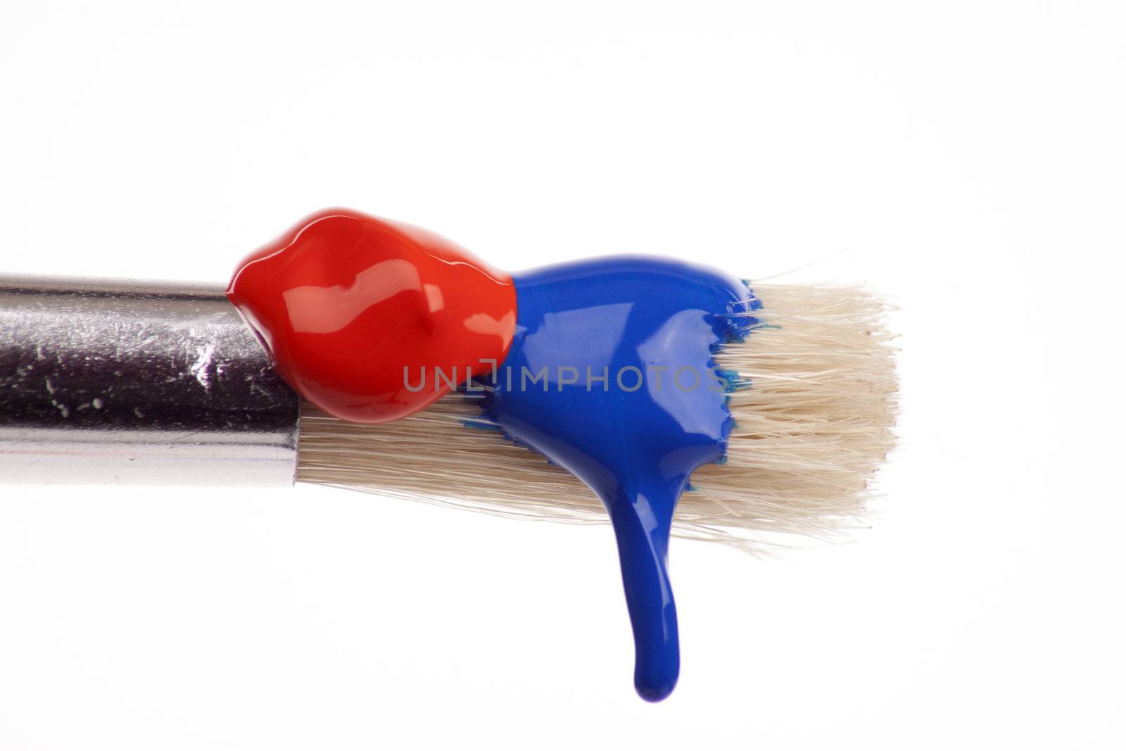 paint brush dripping with different coloured paints