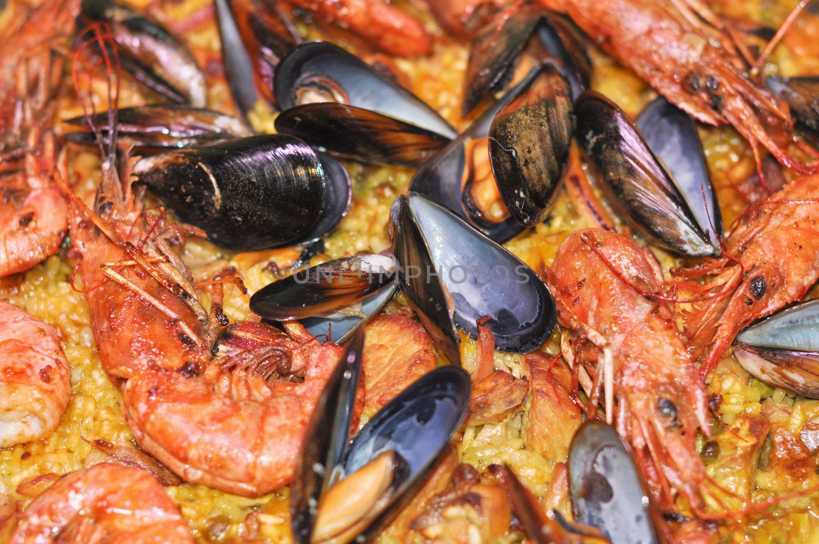Detail of traditional Valencian rice dish from Spain