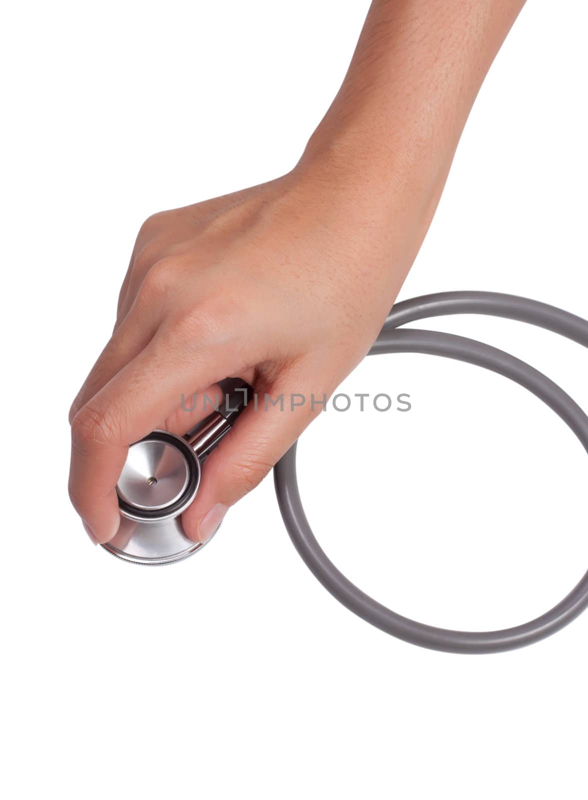 Female hand holding stethoscope; health care concept