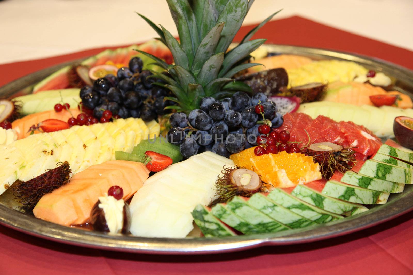  Plate of assorted fruit, cut fruit - served appetizing
