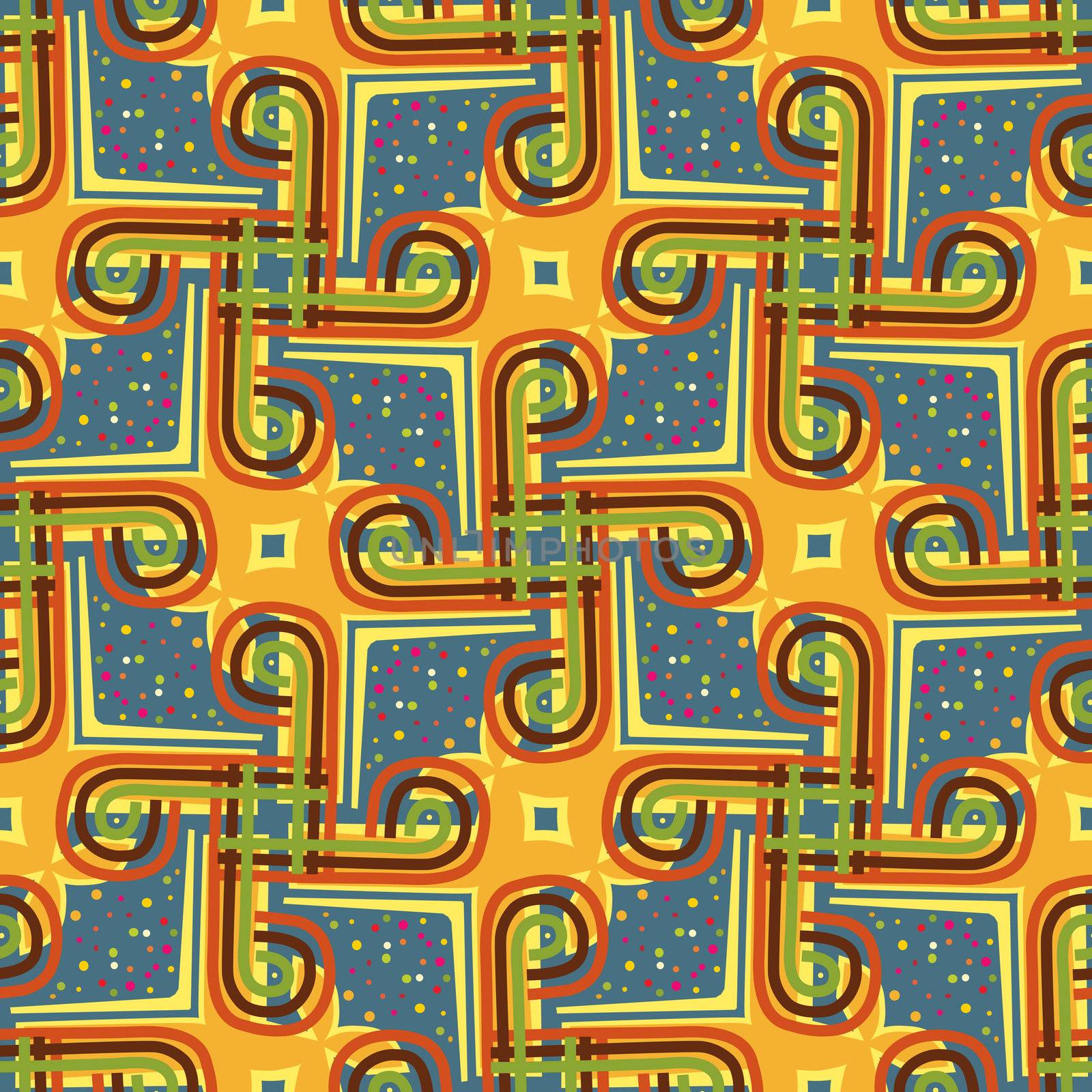 Seamless background pattern of four-sided curls and dots