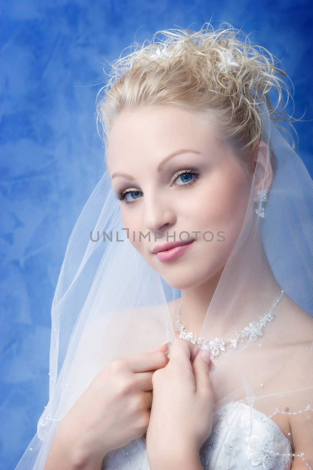 Portrait of the bride on the blue background