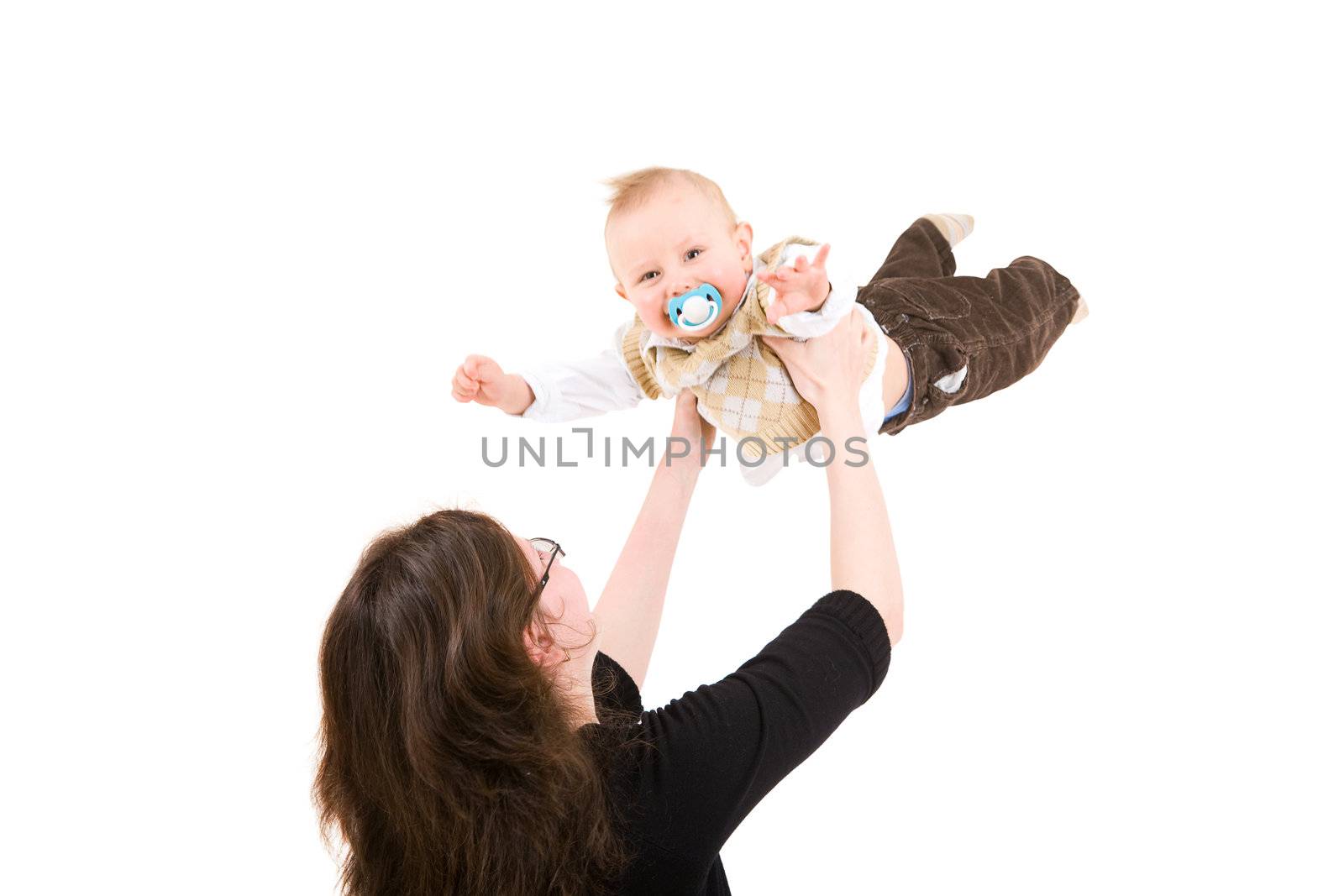 Mum throws the son in air