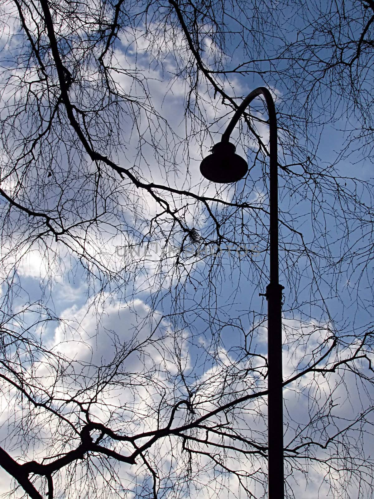 The abandoned lamppost in an old park