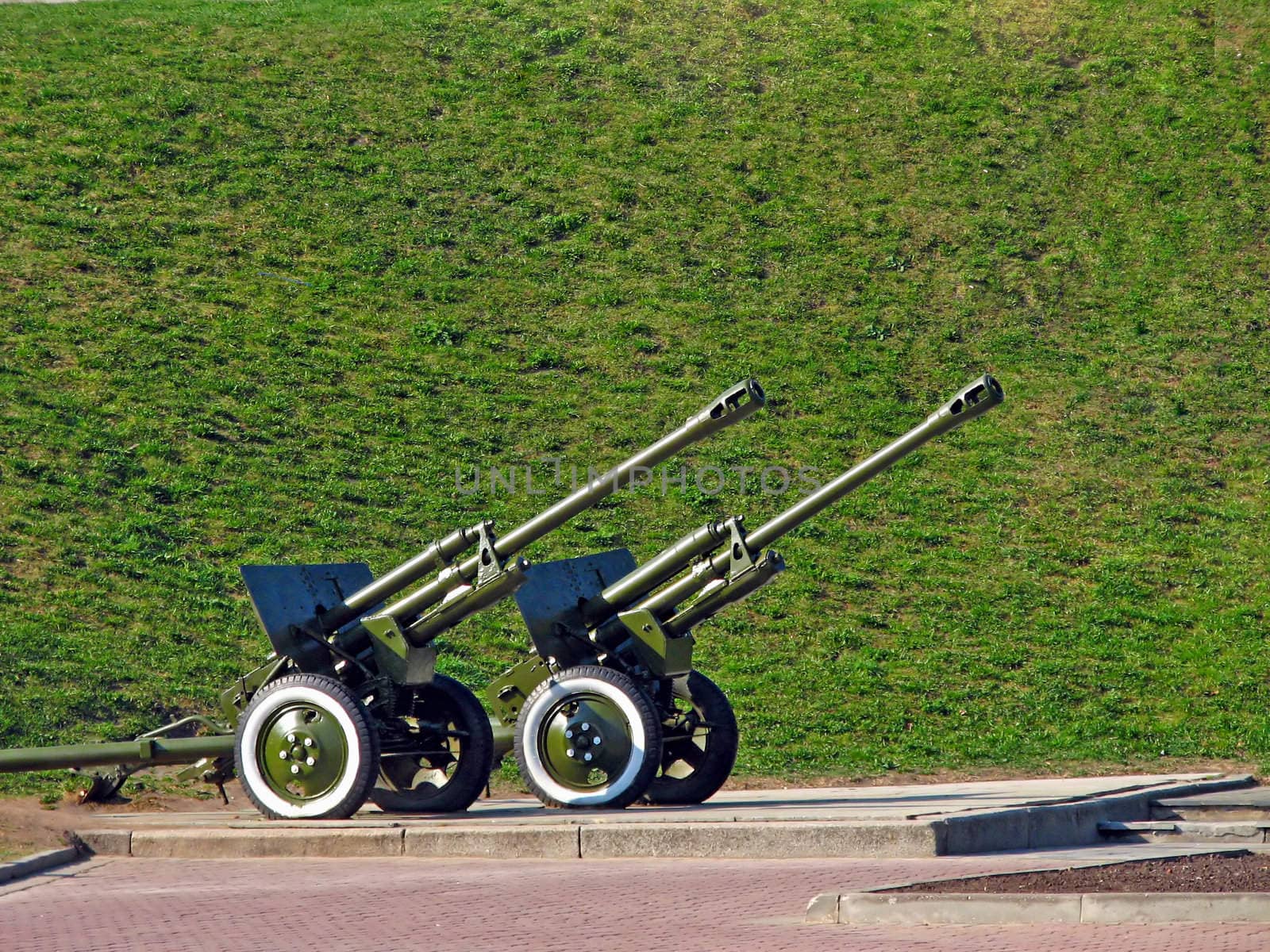 Two cannons near the Monument of Victory in Novgorod Russia