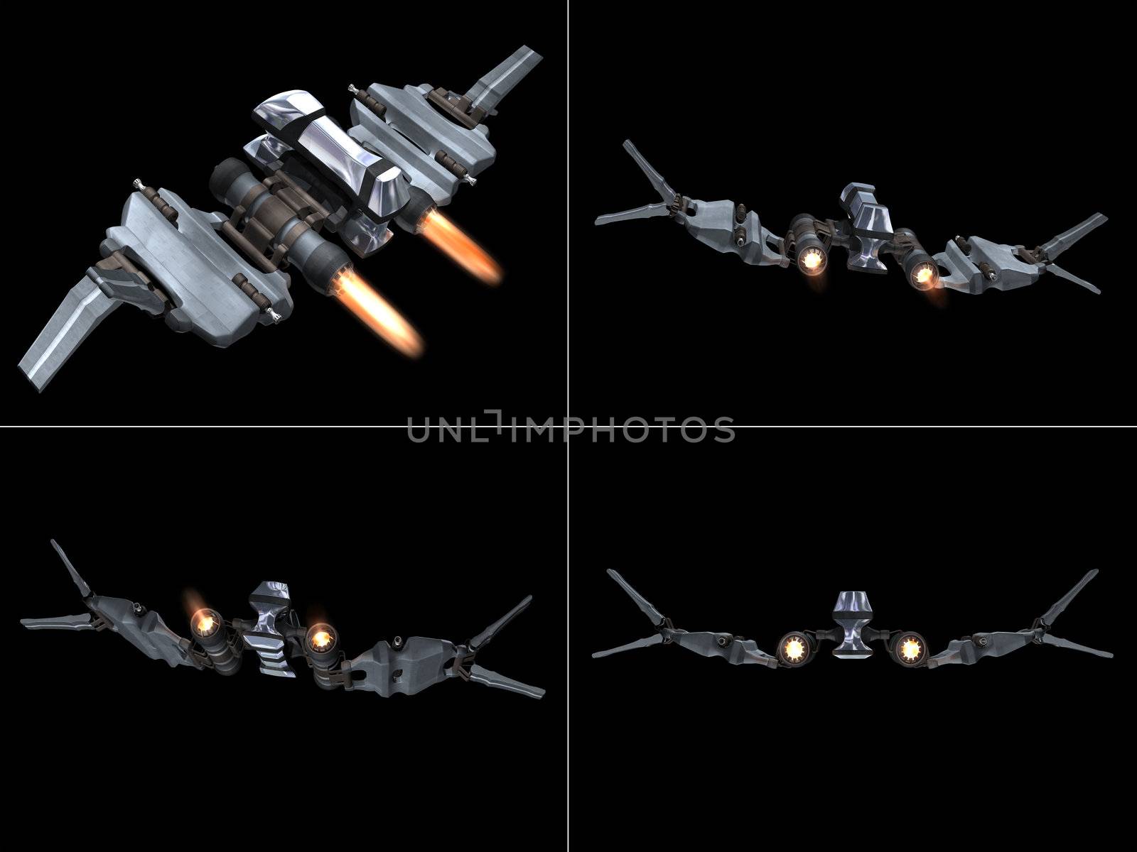 Four back views of a StarFighter in action by shkyo30
