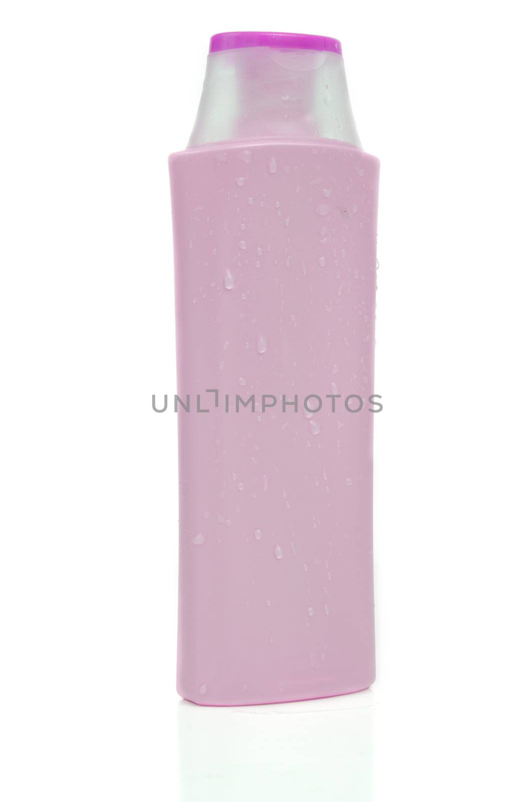 Pink shampoo bottle  on the white backgrounds.