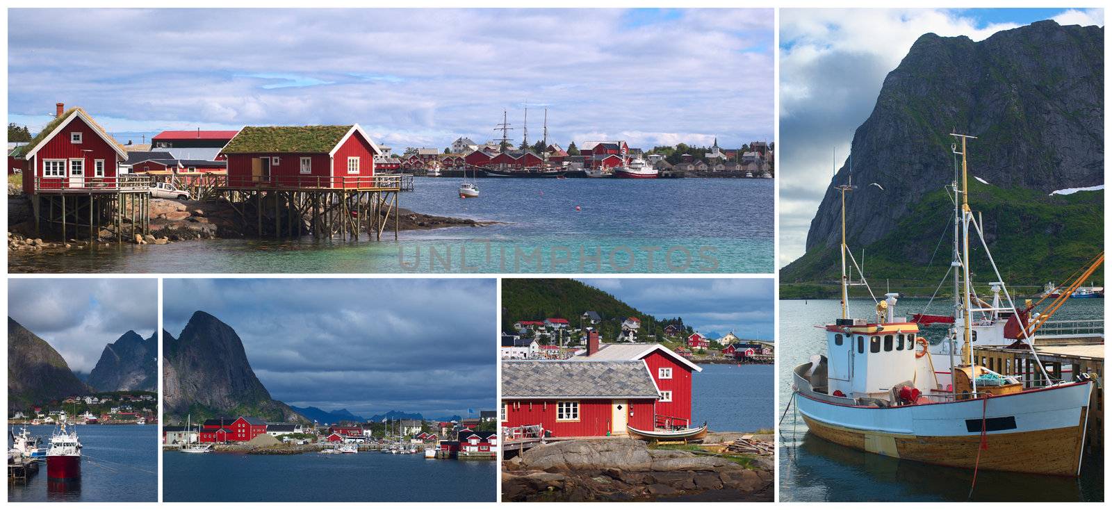 Collage of the Coastal Town of Reine, Lofoten, Norway by ildi