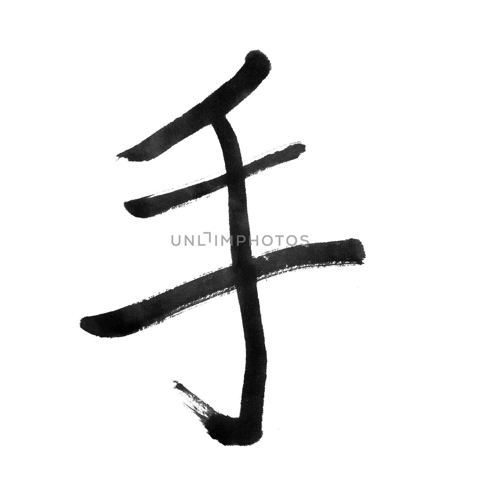 hand, traditional chinese calligraphy art isolated on white background.