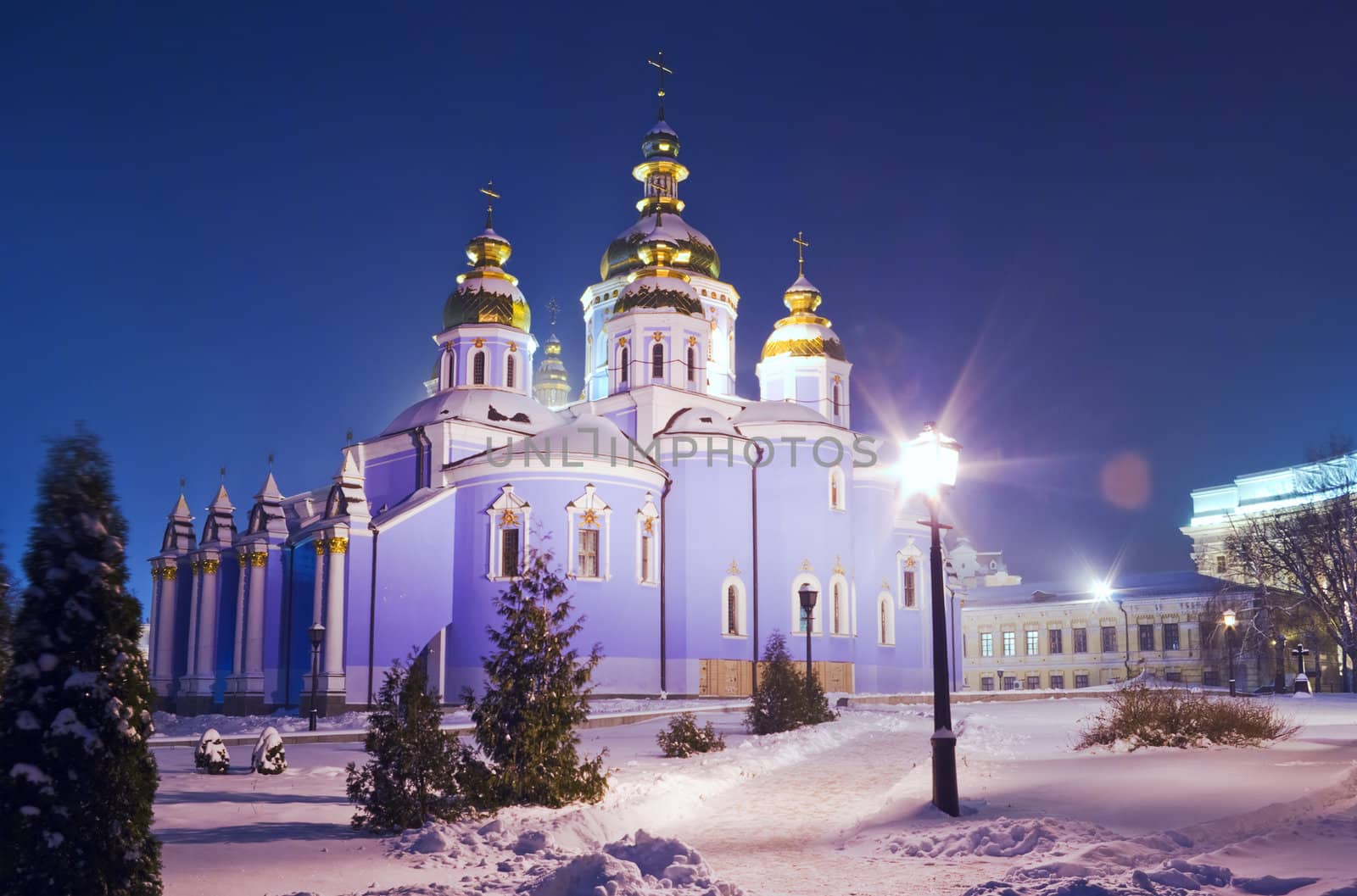 Saint Michael's Golden-Domed Cathedral in Kiev Ukraine night view