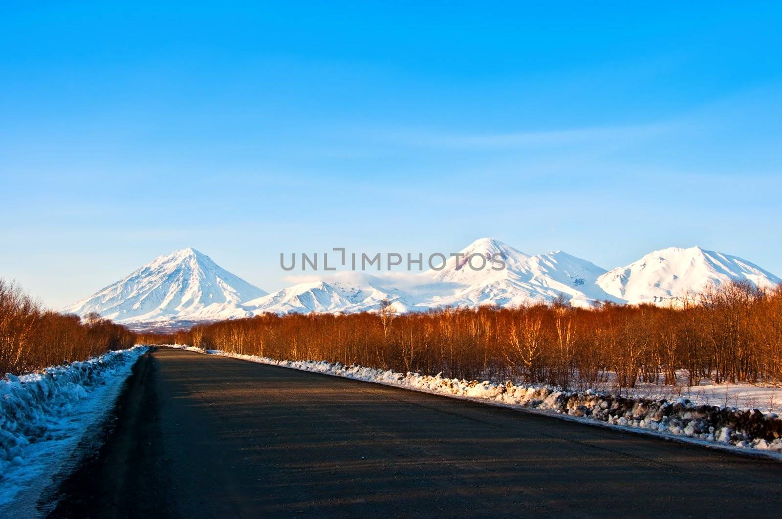 snow road to winter wood on kamchatka