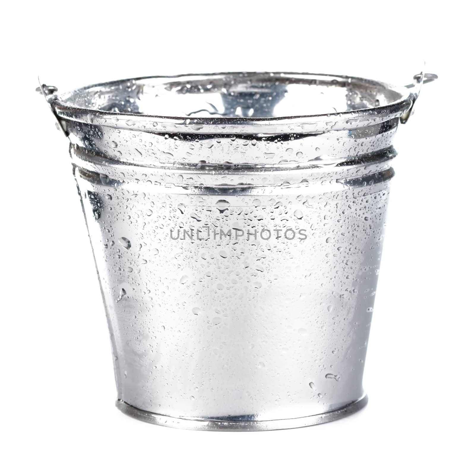 Metallic bucket isolated on white background