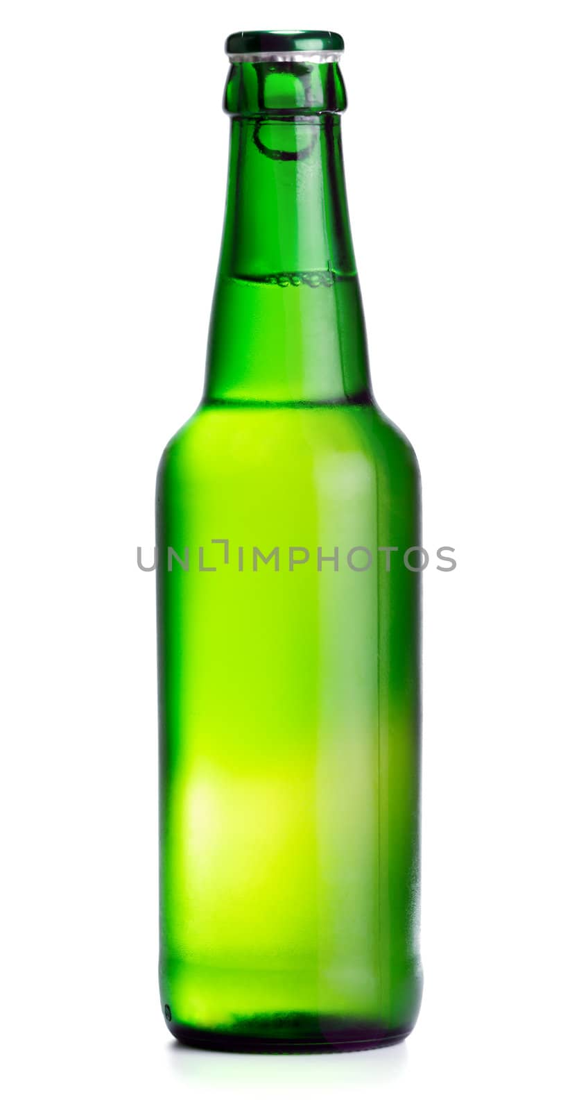 Green beer bottle on the white background by Bedolaga