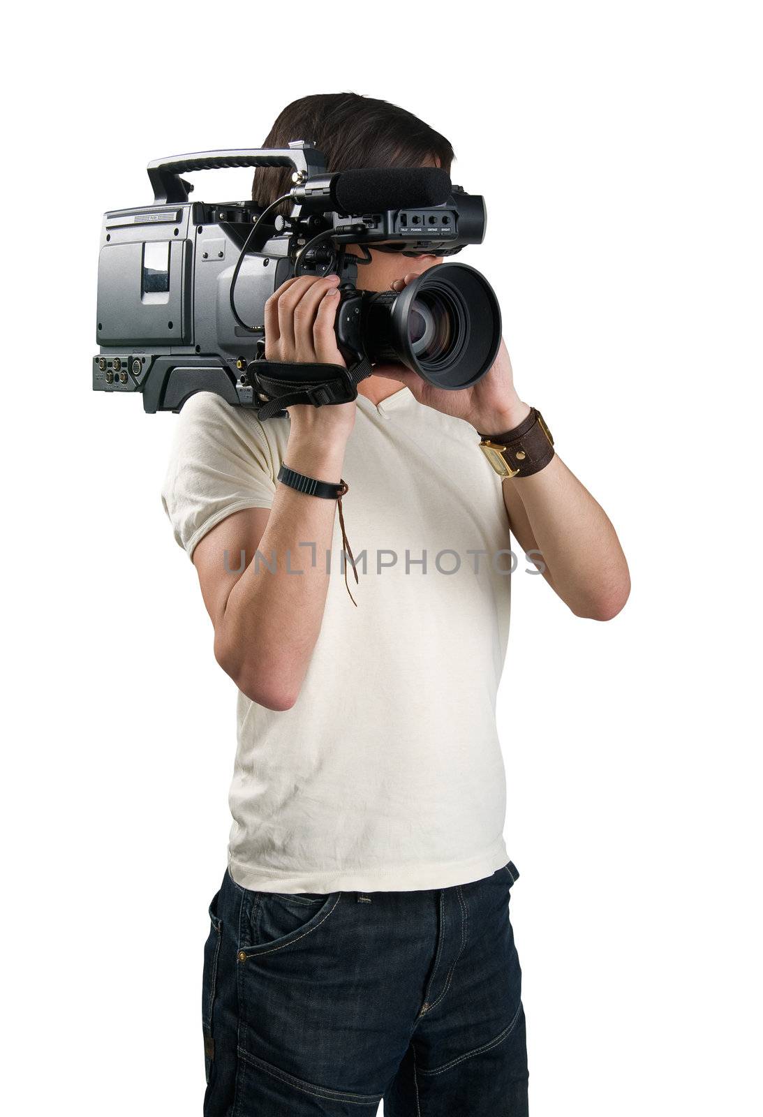 Cameraman, isolated on white background