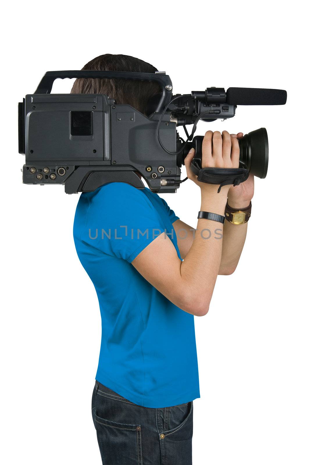 Cameraman, isolated on white background