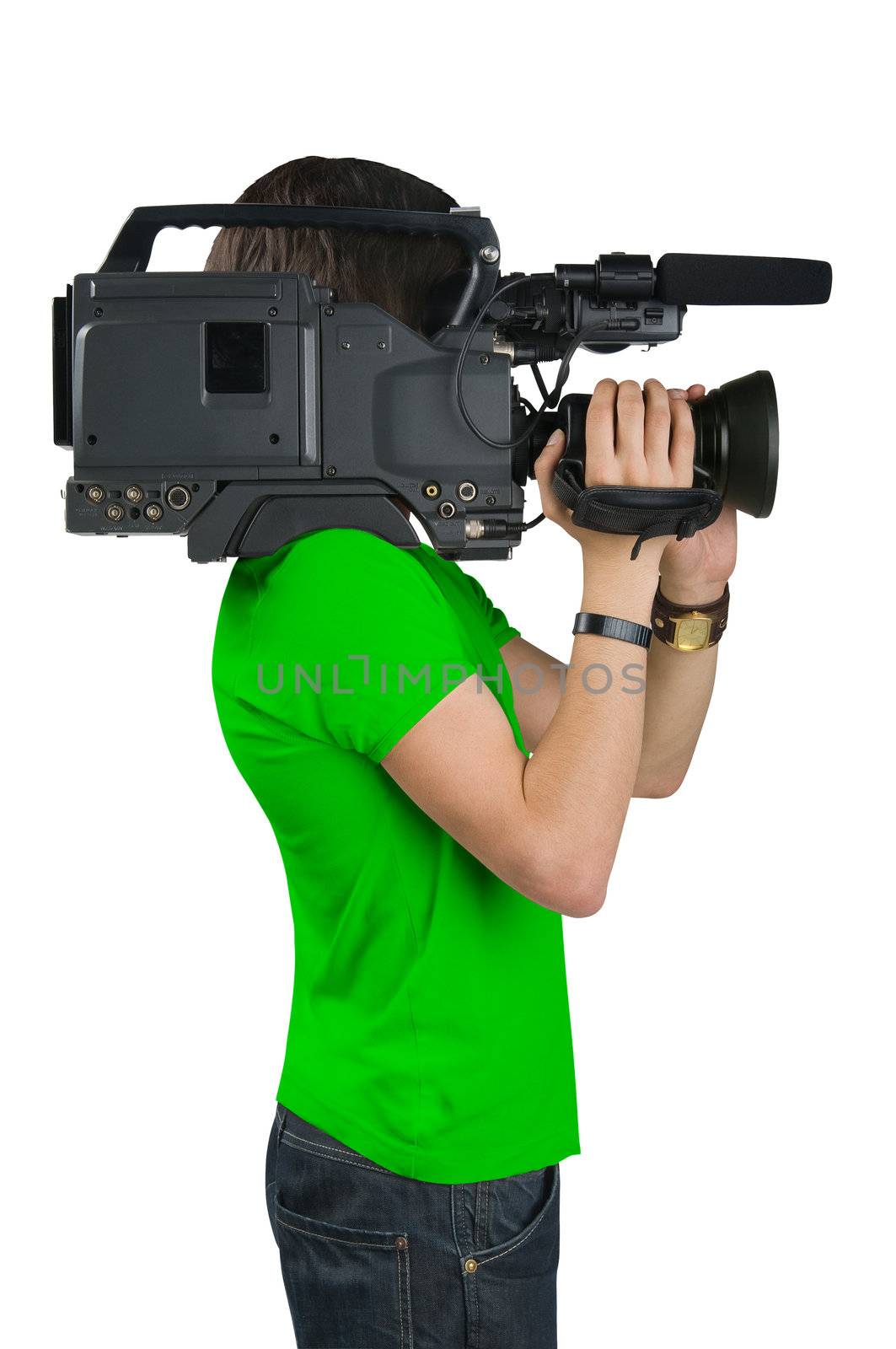 Cameraman, isolated on white background