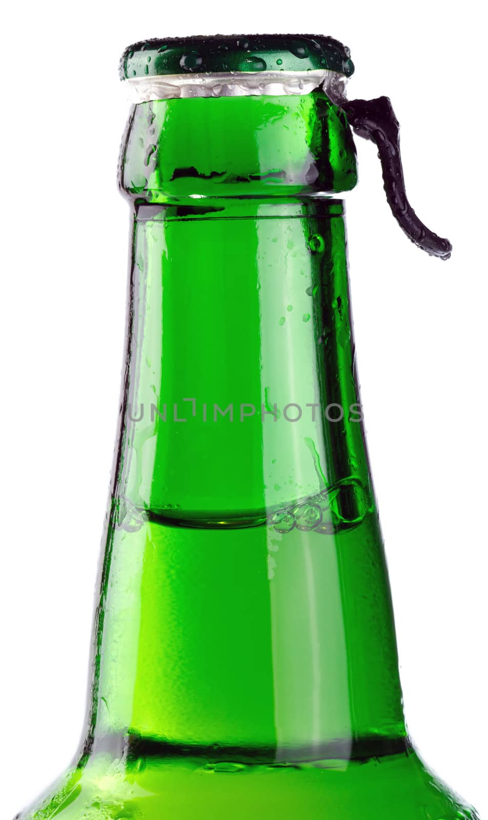 Green beer bottle on the white background