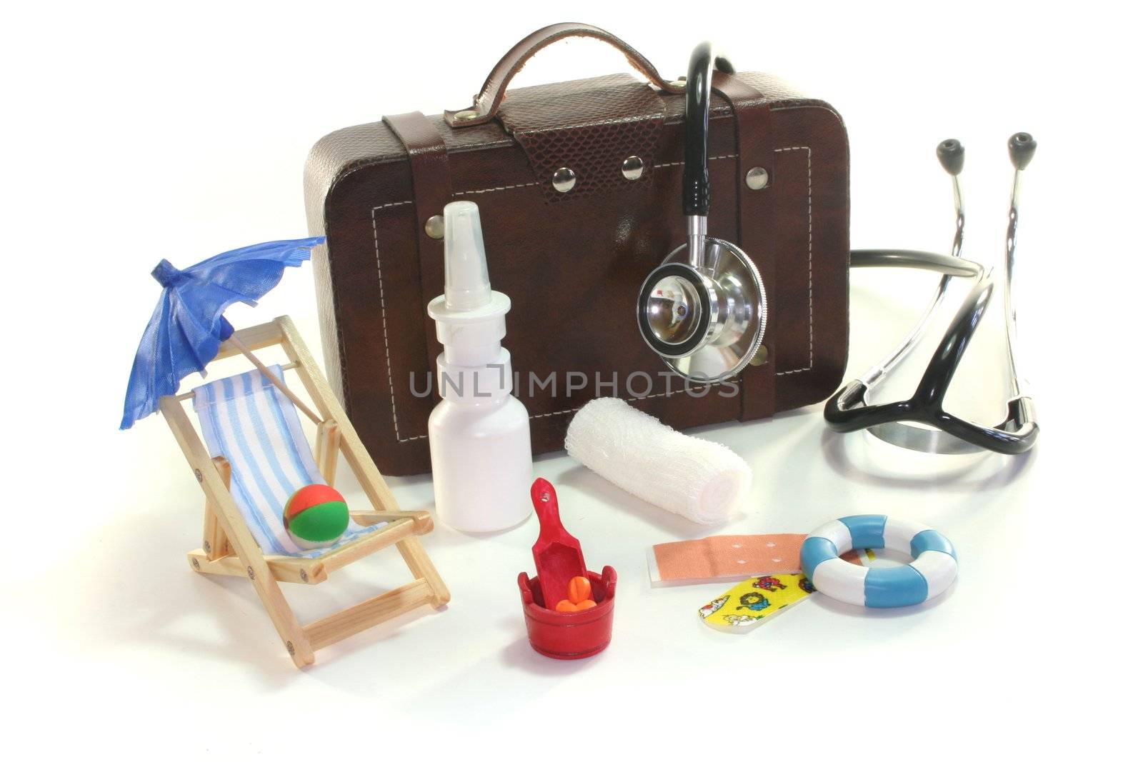 First aid kit with Bags, Stethoscope and medicines