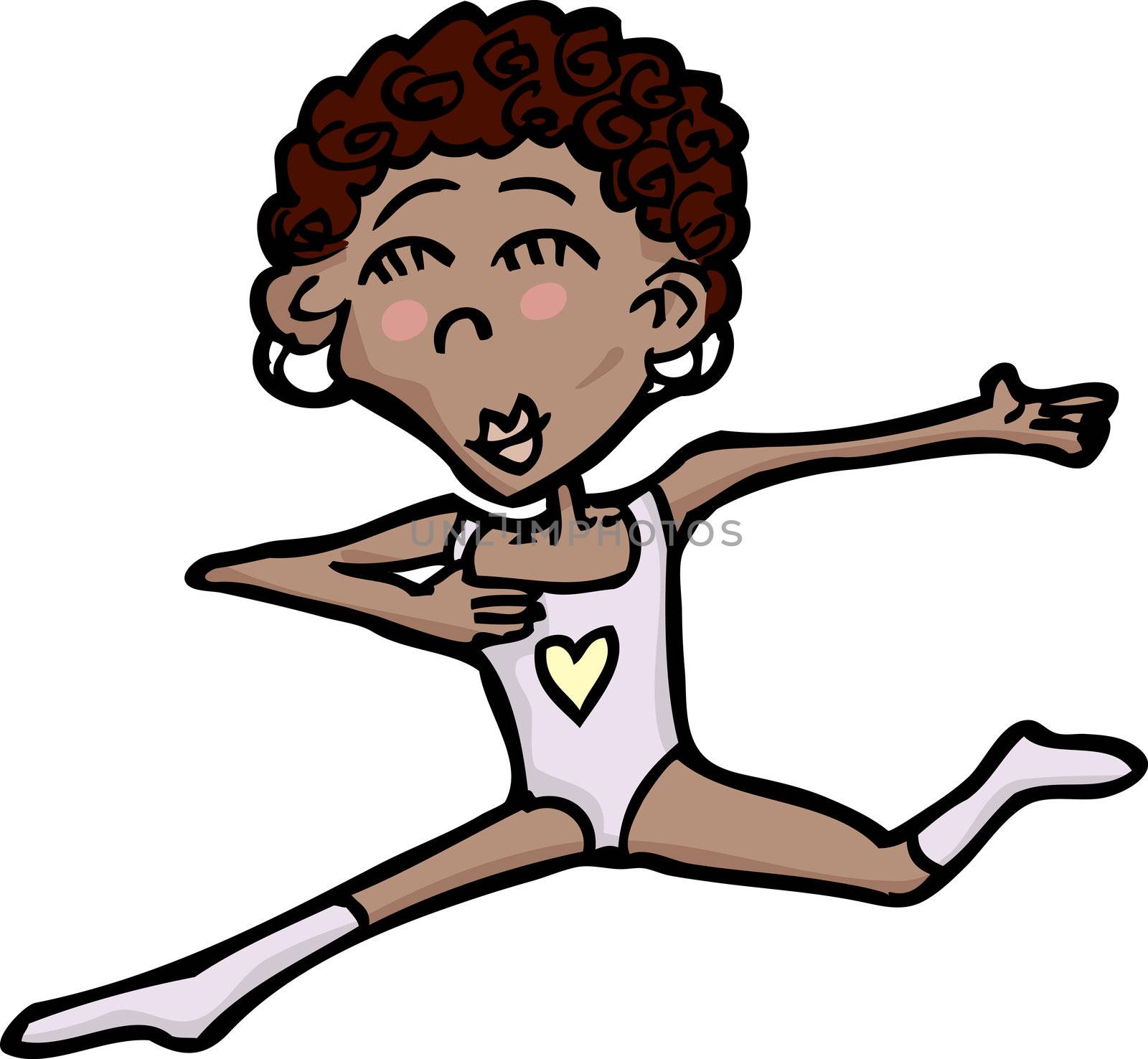 Cartoon illustration of cute Hispanic ballet dancer over white background