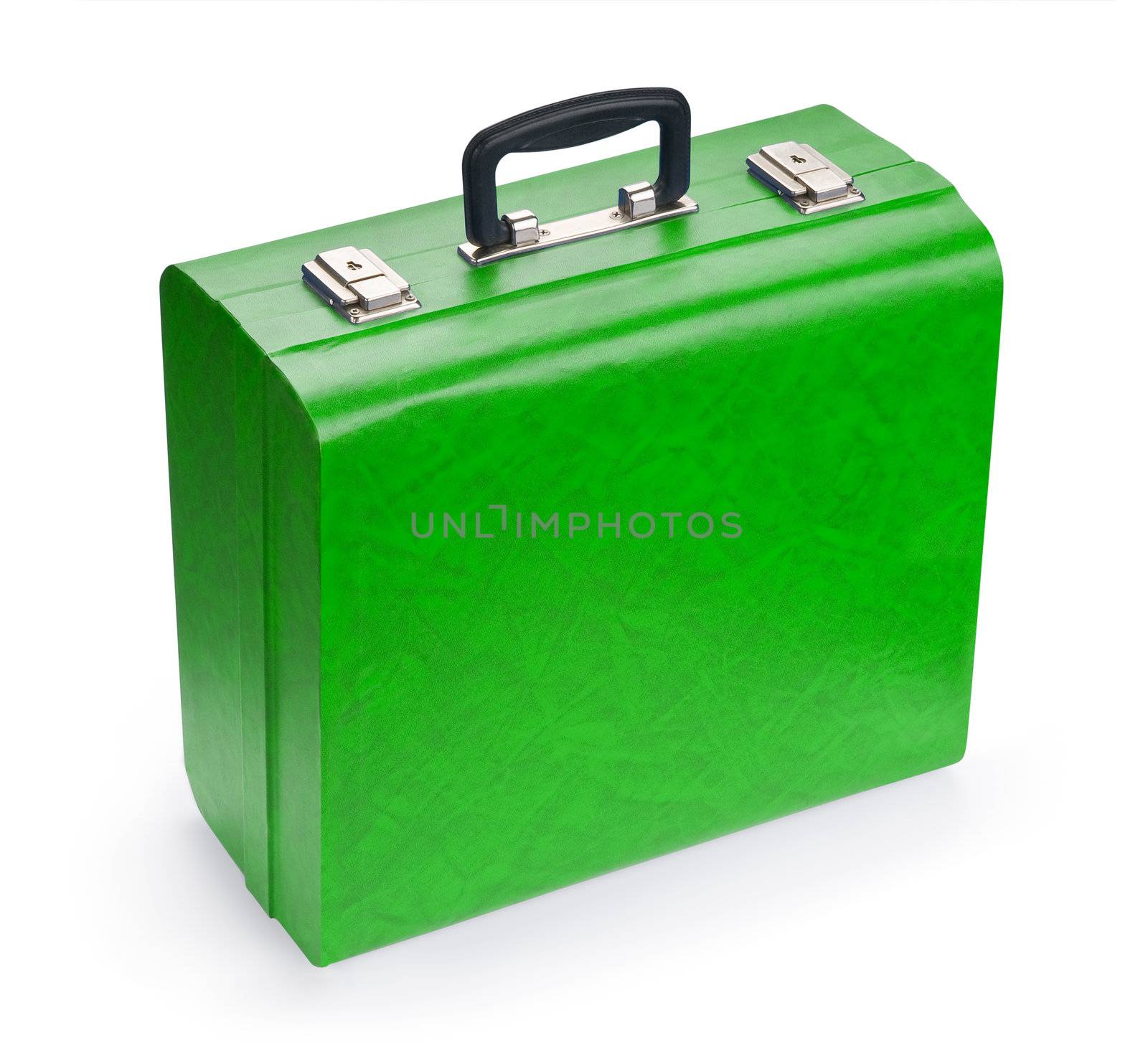 Green suitcase, isolated on white background