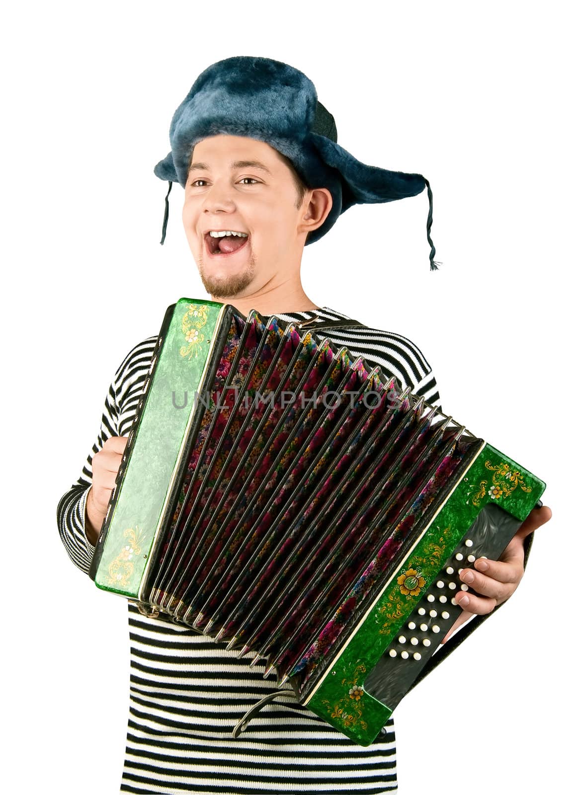 Russian man with accordion, isolated on white background by zeffss