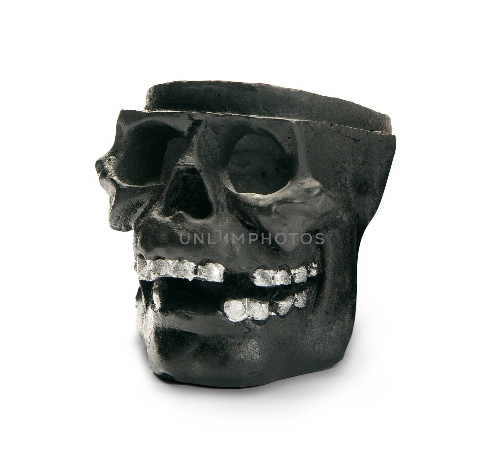 Black skull, isolated on white background by zeffss