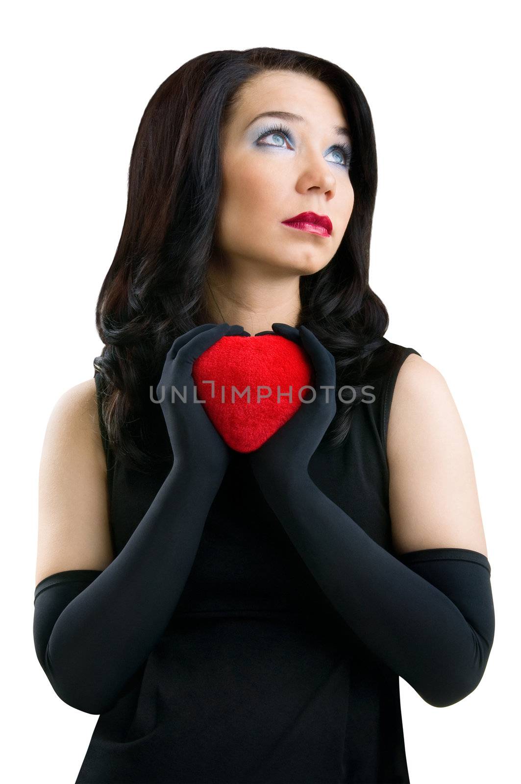 Female with red heart, isolated on white background by zeffss