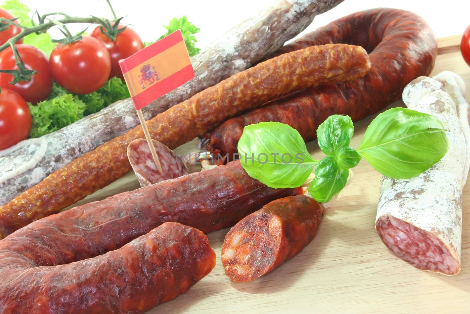 Spanish air-dried salami with vegetables and herbs