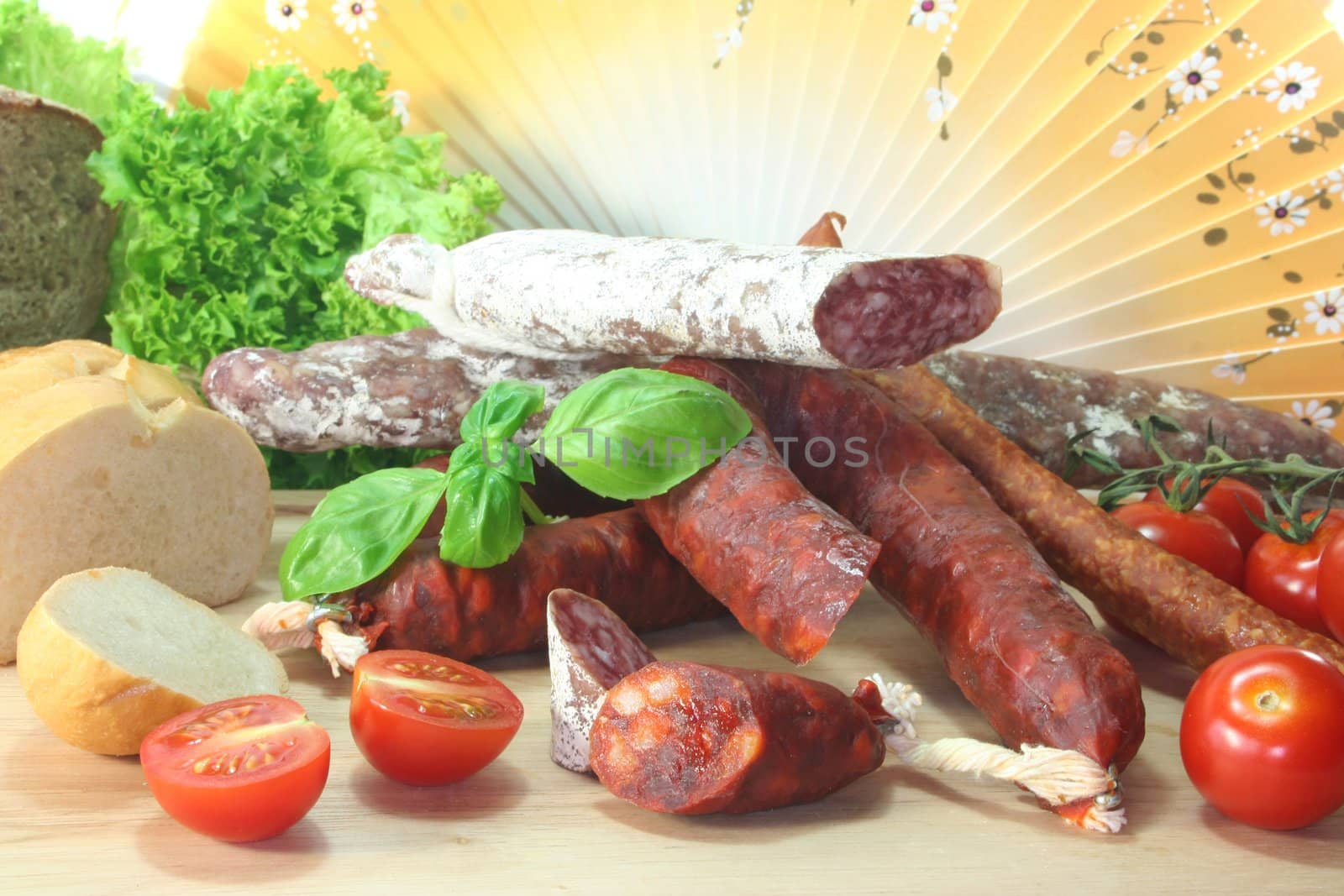 Spanish air-dried salami with vegetables and herbs