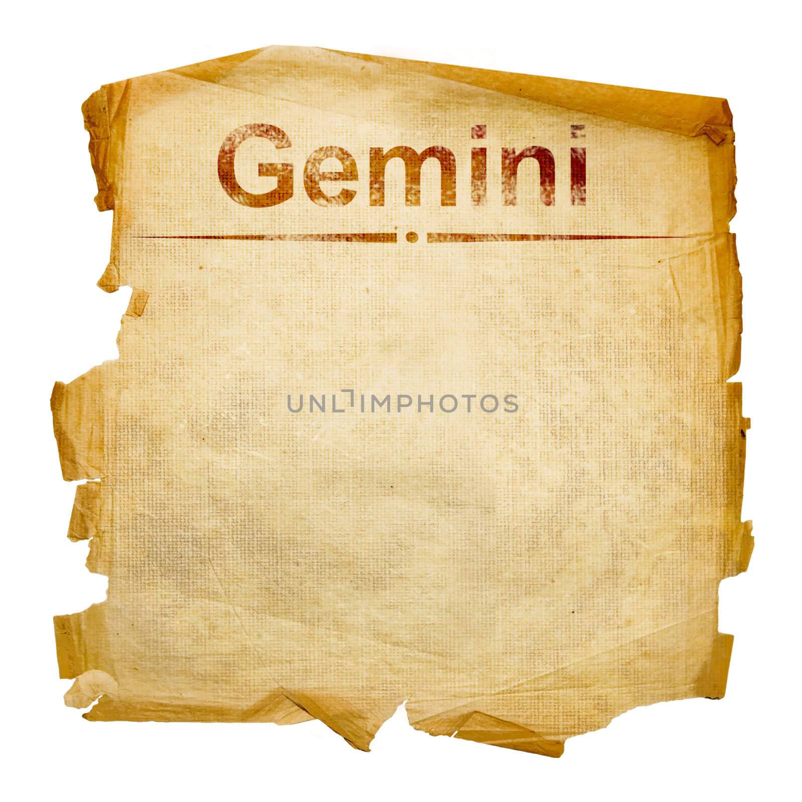 Gemini zodiac old, isolated on white background.