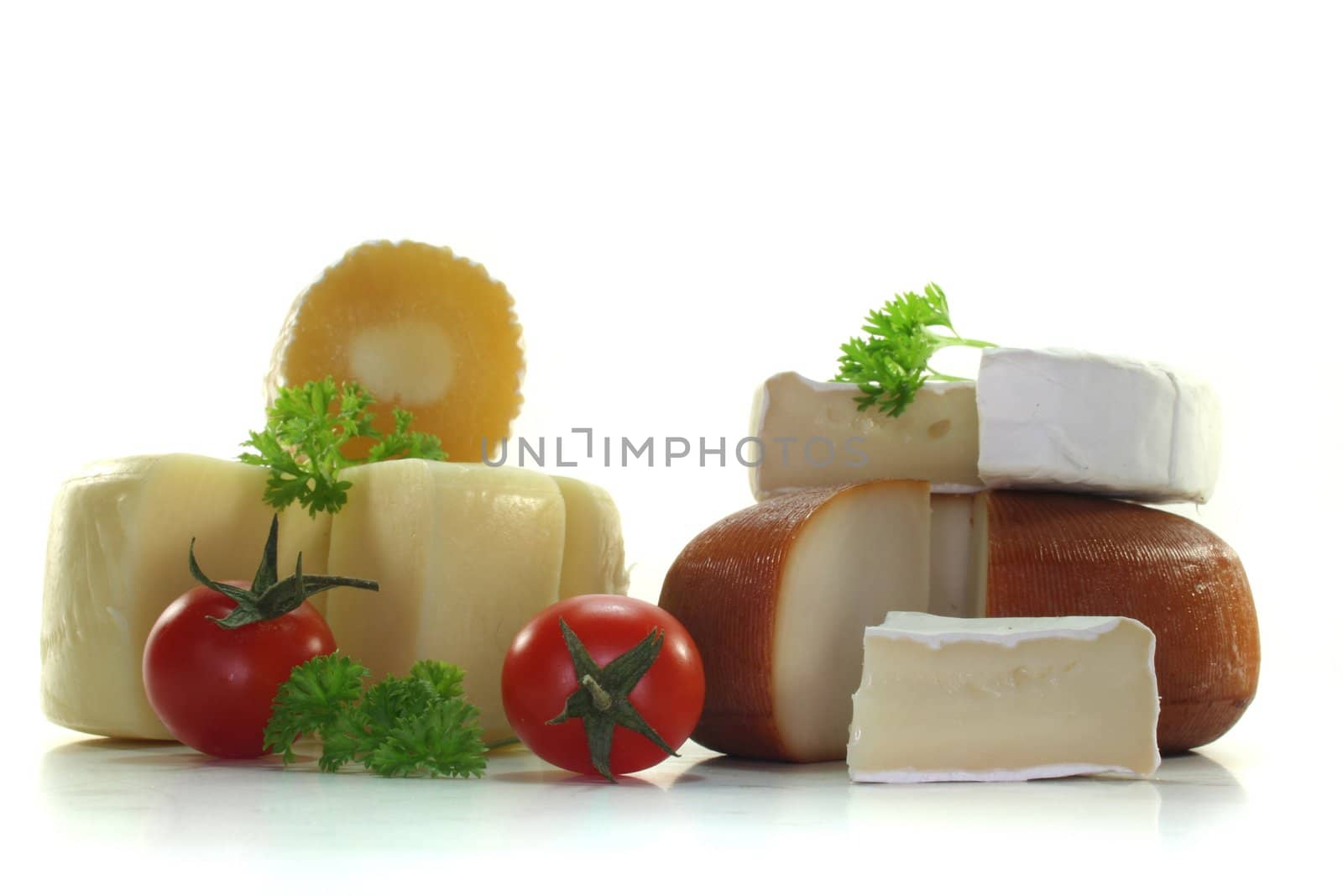 various Cheese with fresh tomatoes and parsley