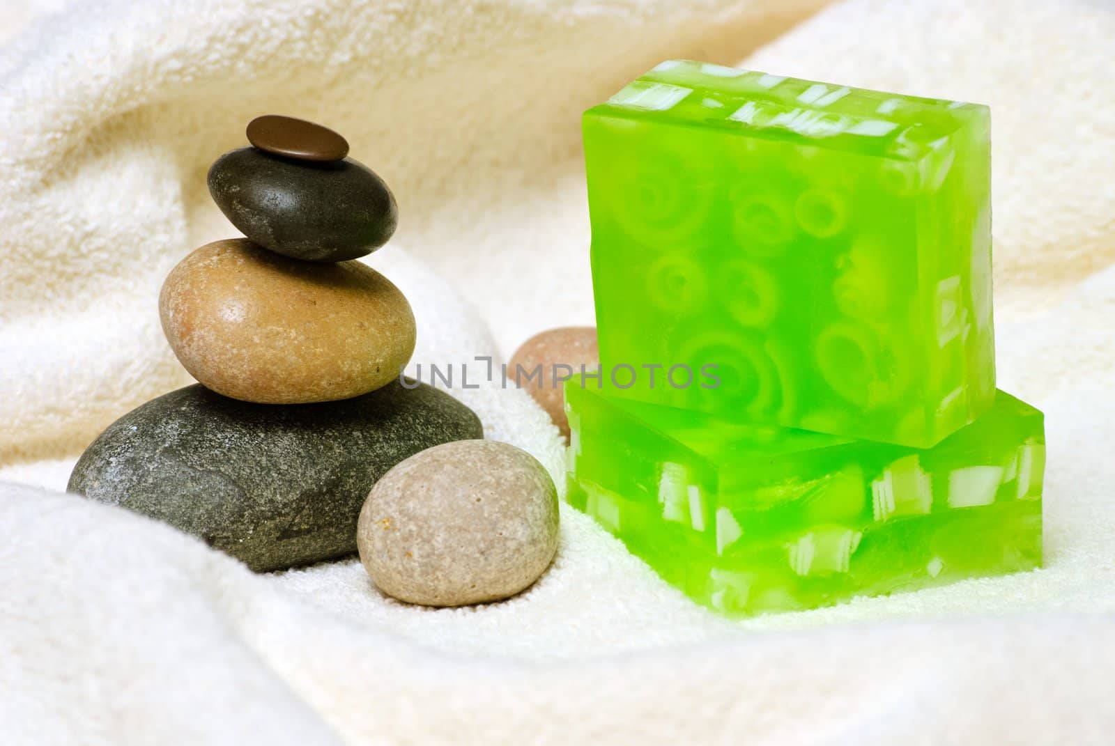 Natural Handmade Soap on a white towel.