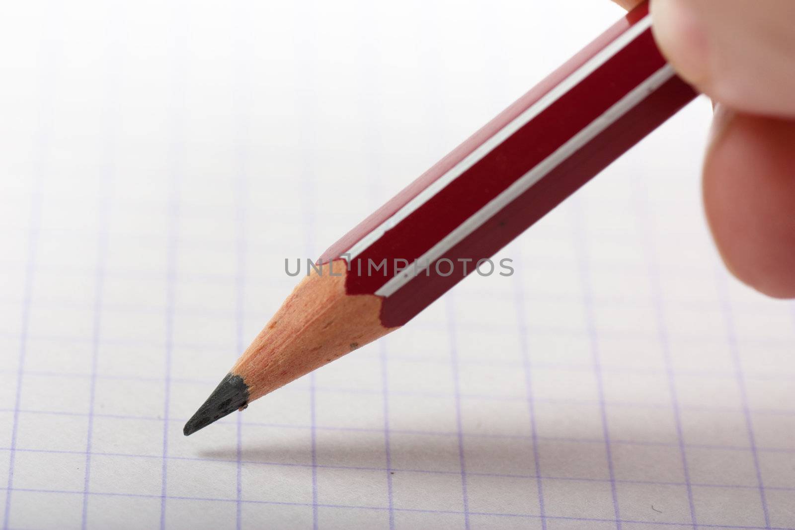 Macro view of a pencil in a hand