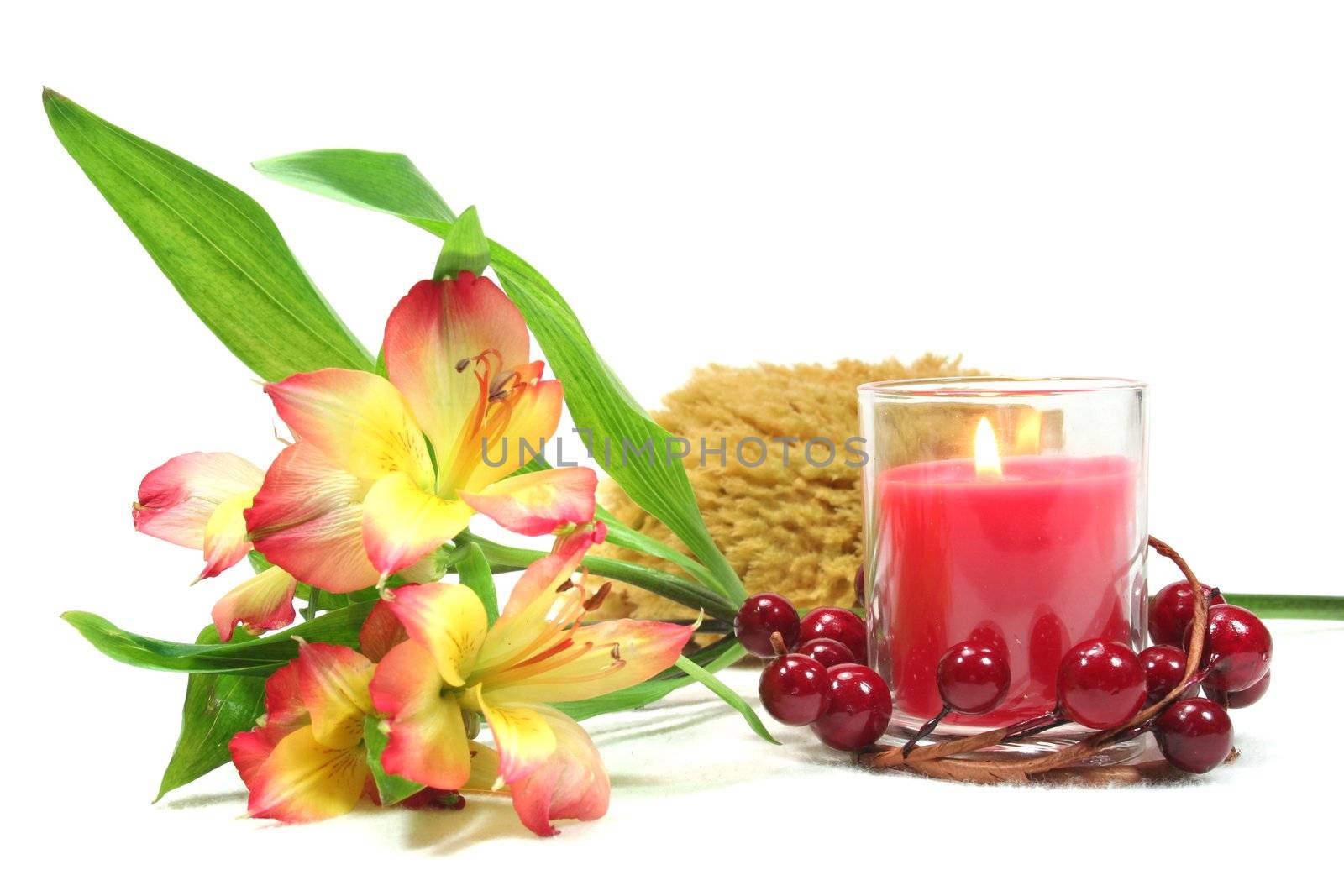 Wellness - flower and candle on a white background - Personal Care