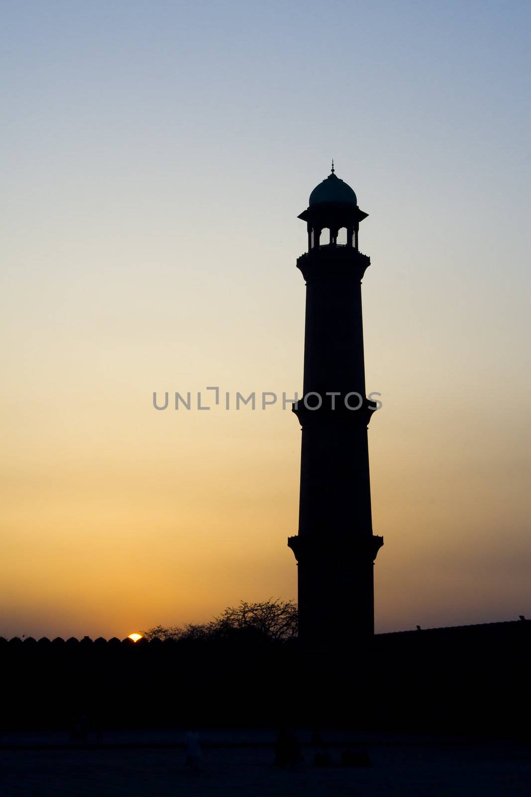 Silhouette of mosque minaret
