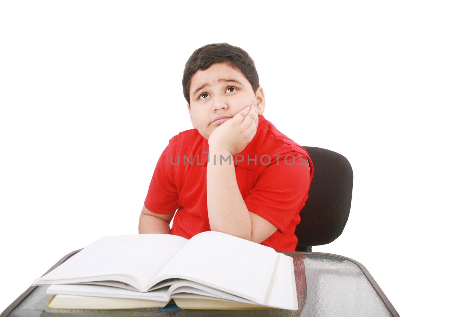 Portrait of a stressed young student with a of books to read.