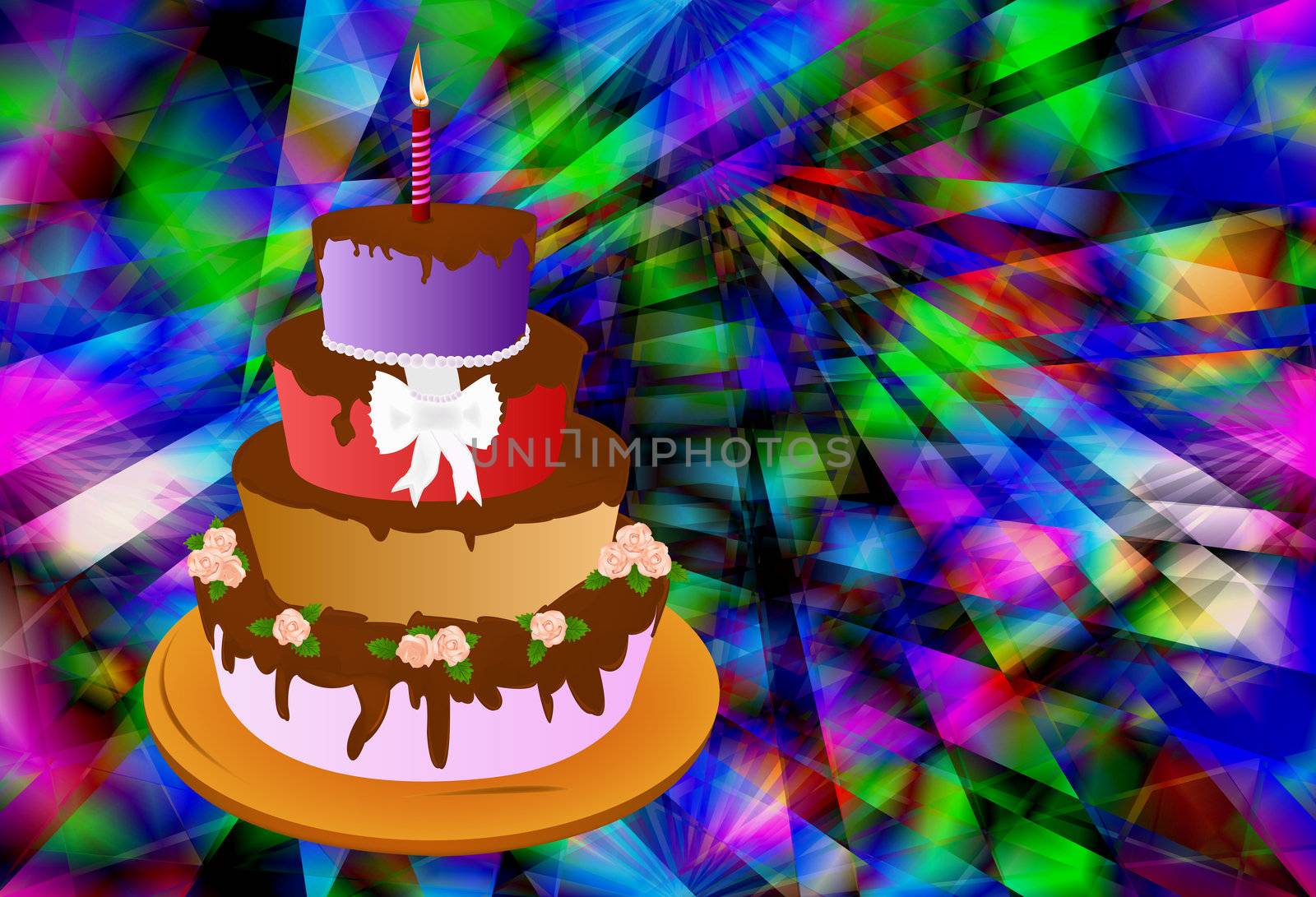 Celebratory appetizing pie on an abstract background with space for placing of your text
