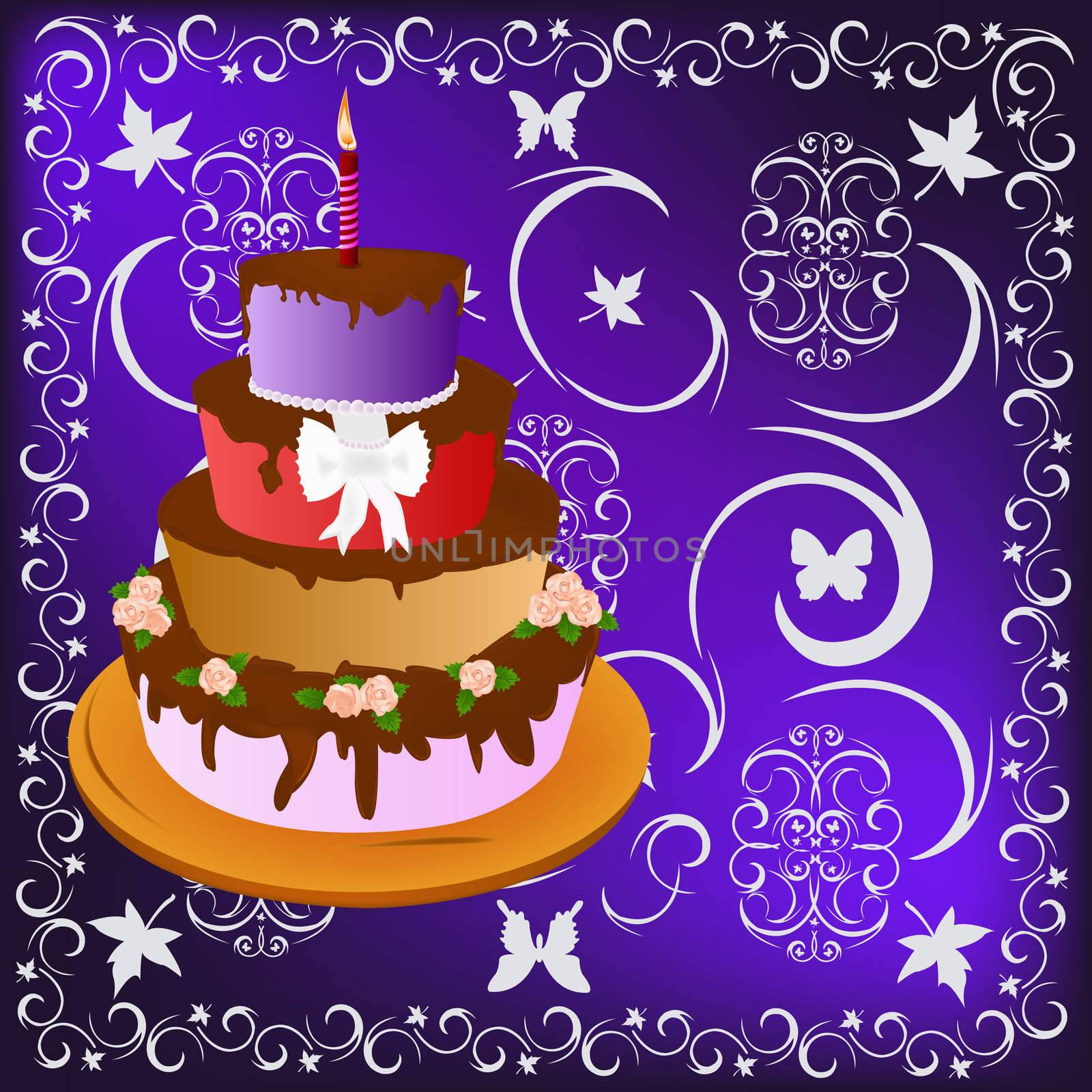 New Year's appetizing celebratory pie on a abstract background with space for placing of your text