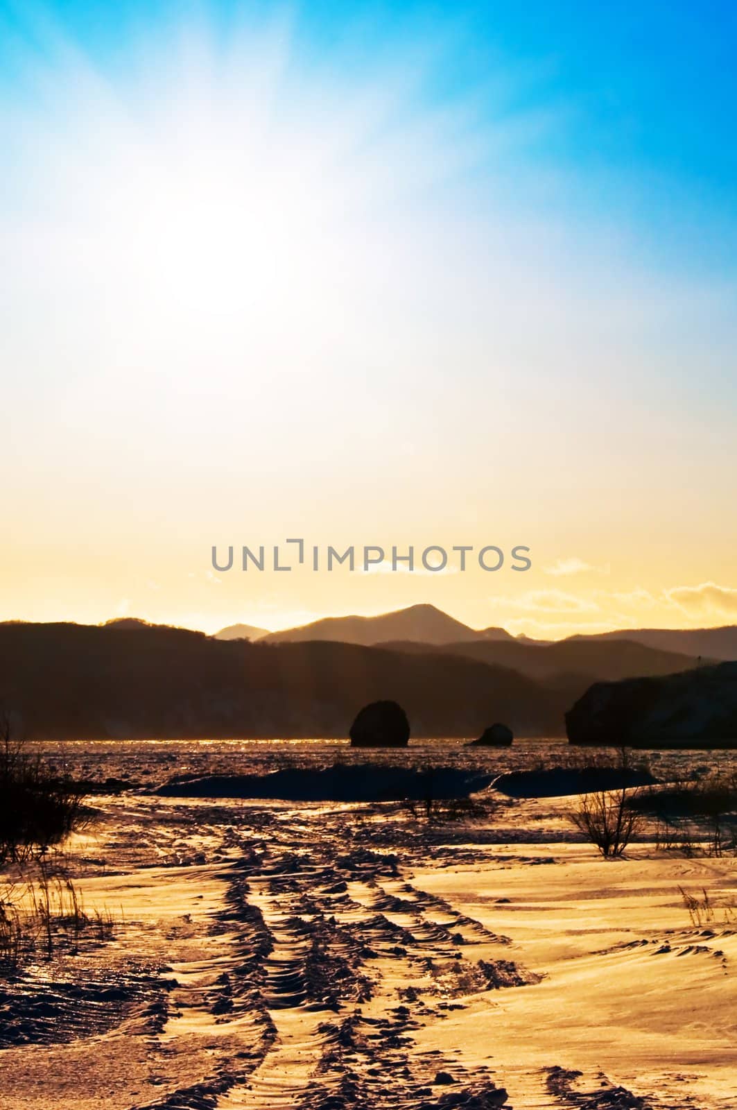 snow winter landscape on Kamchatka in Russia