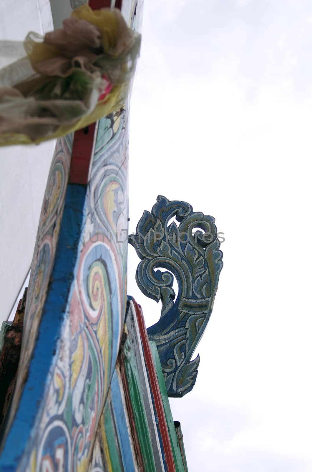 detail of colorful thai wood boat