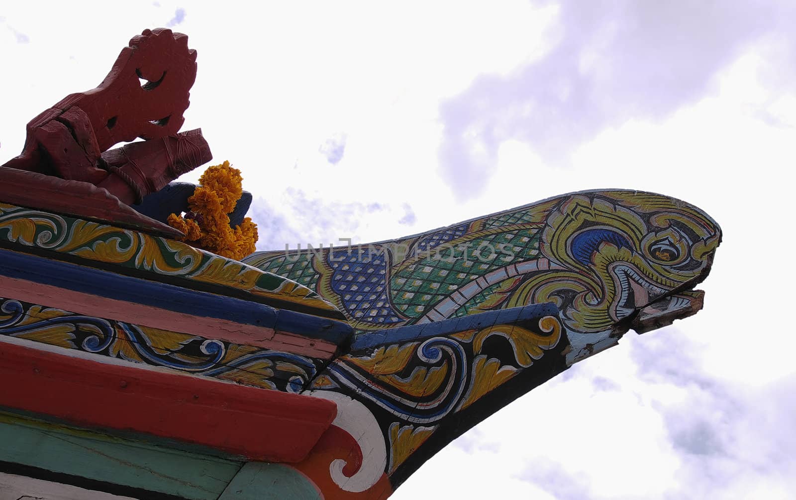 detail of colorful thai wood boat