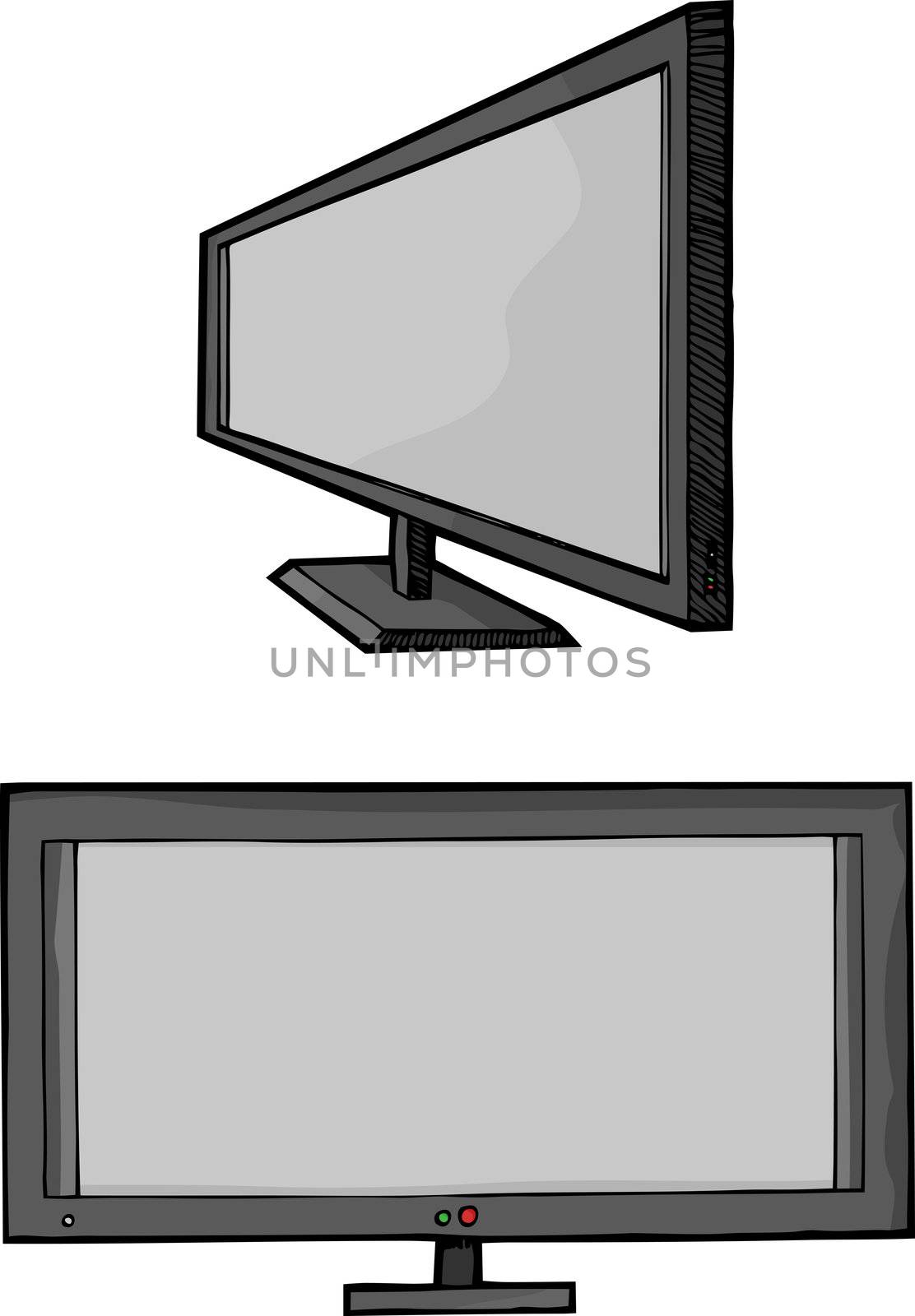Isolated cartoon of a widescreen flat panel HD television monitor