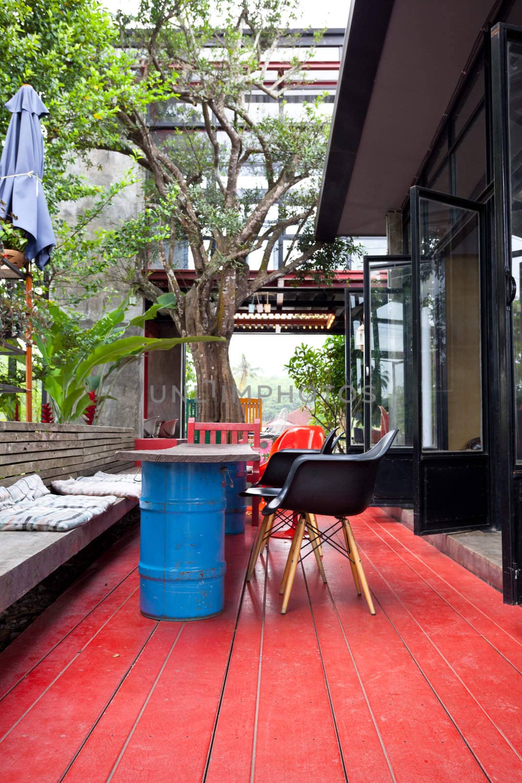 Recycled chairs in the coffee shop
