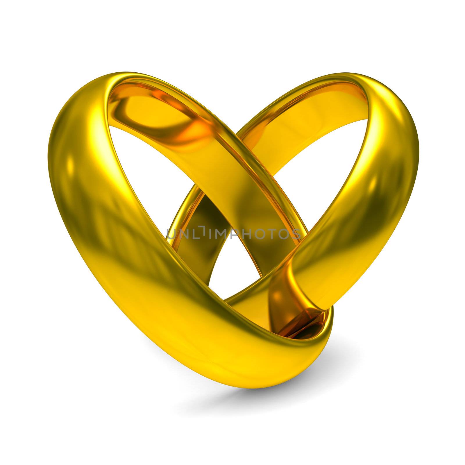 Two gold wedding rings. Isolated 3D image